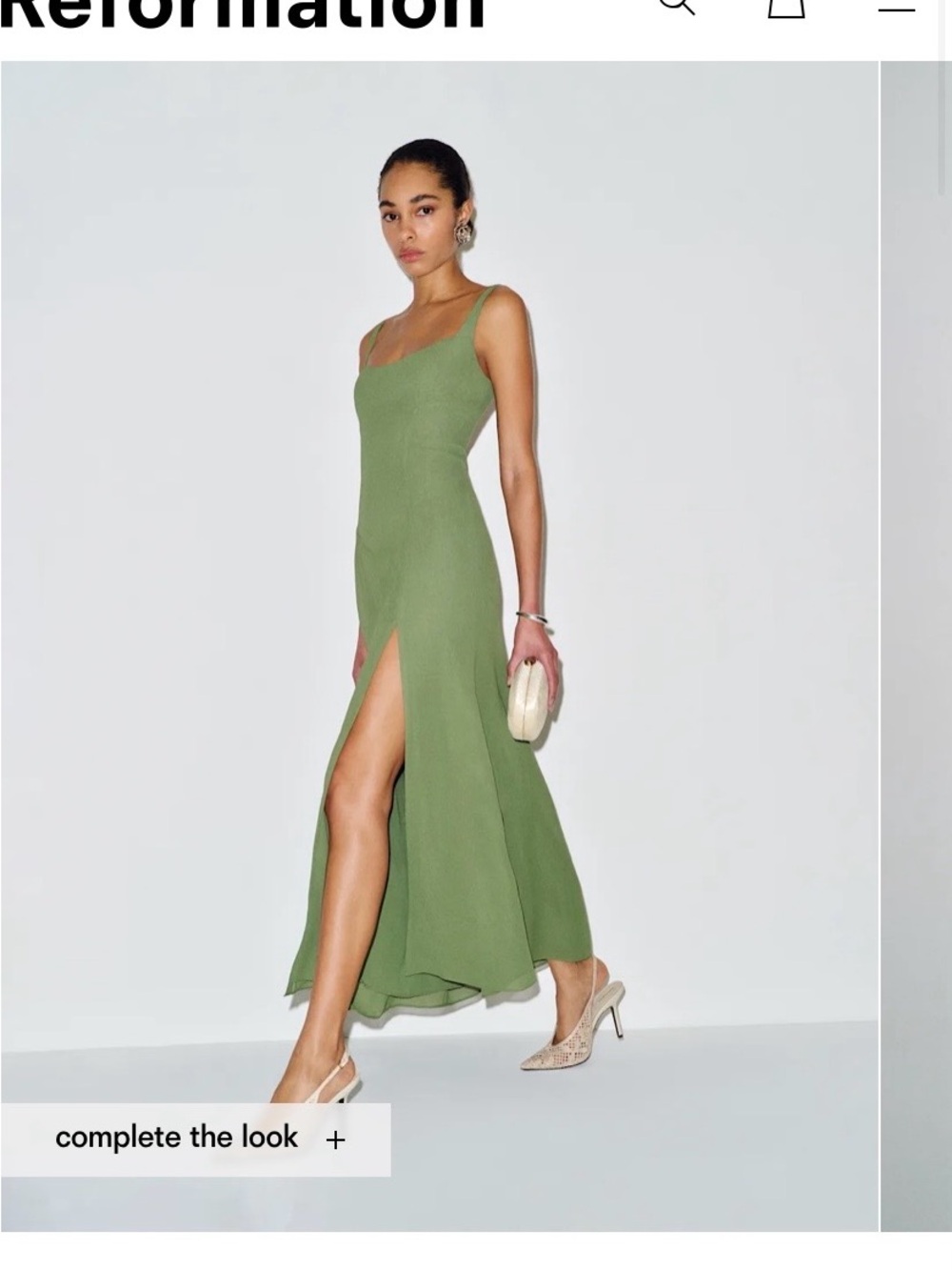 Reformation Olive Green Square-Neck Ailany Dress - Picture 2 of 9